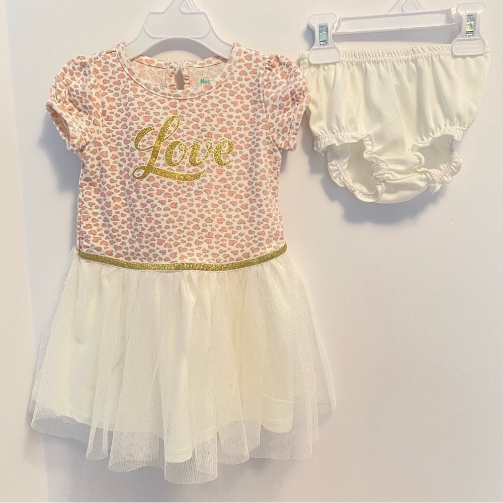 Nannette Baby "Love" Pink Animal Print Tutu Dress Size 24 Months